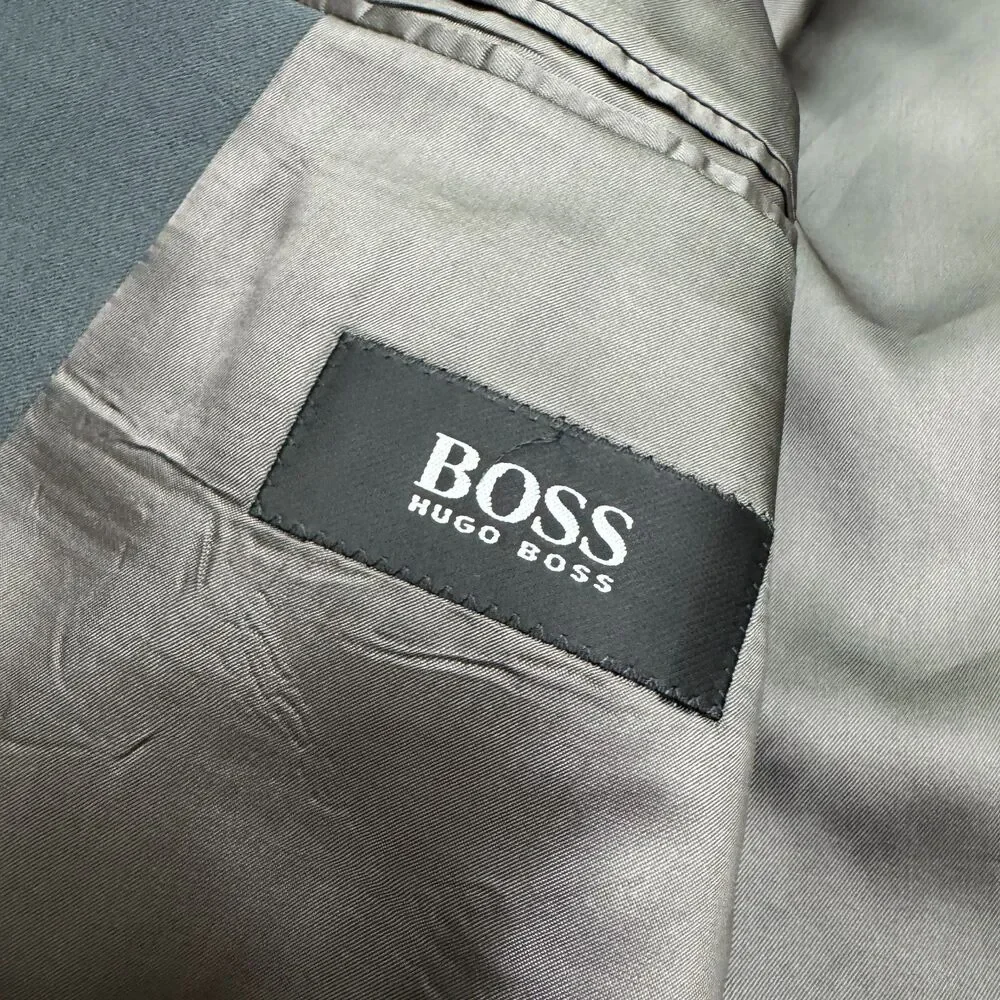 Vintage Hugo Boss Two Button Suit Jacket Men 38R Green 100% Wool USA Made Blazer